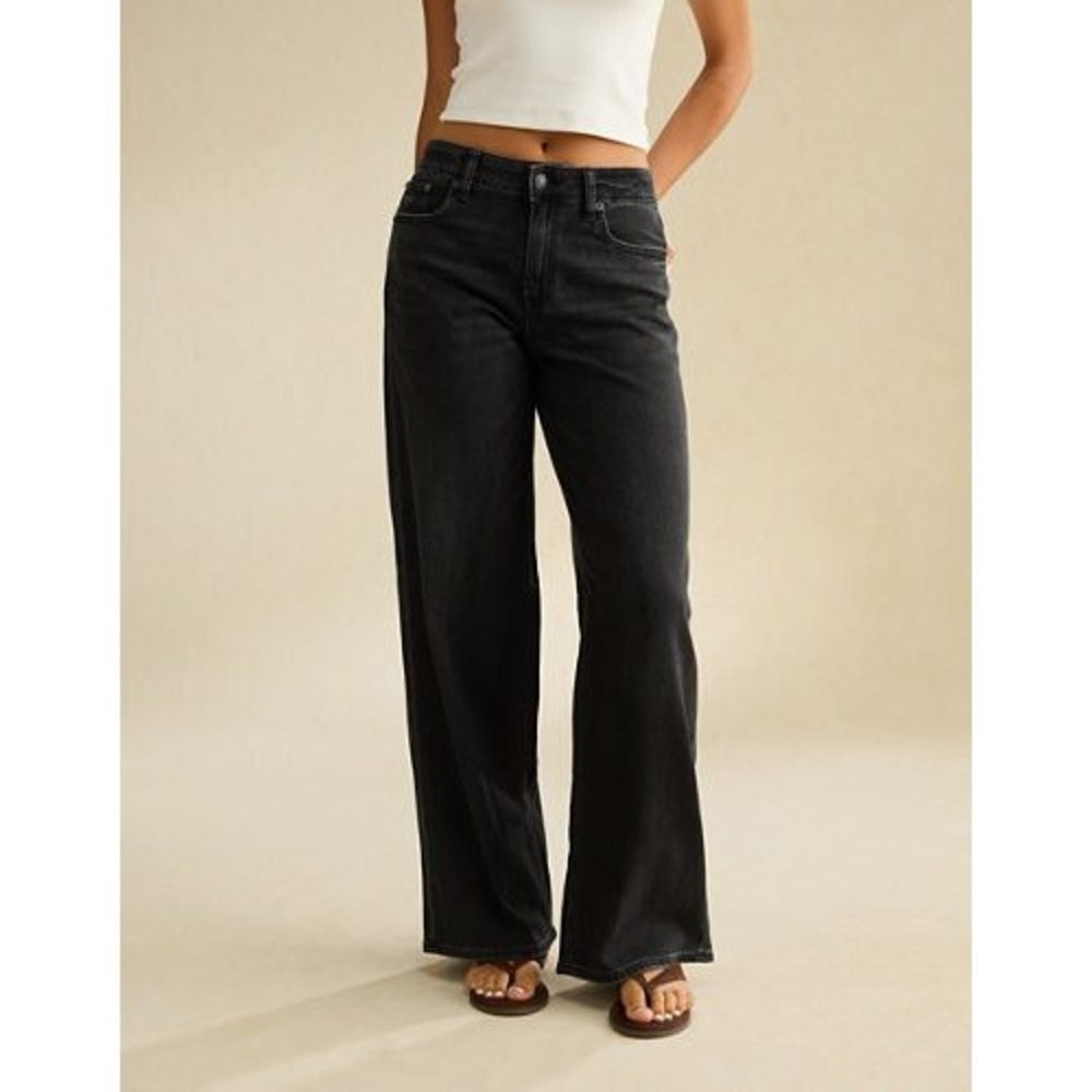 American Eagle Jeans Womens 0 High Rise Flare Washed Black Stretch Denim